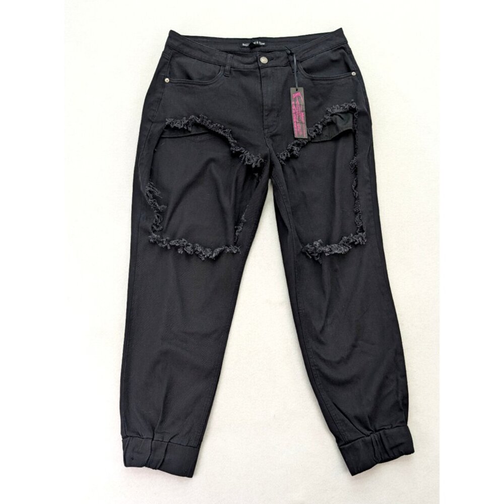 Hollywood & Vine Women's Jeans Size 17 Black Distressed Large Thigh Holes NEW